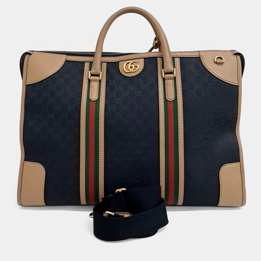 Black Brown Fabric Duffel Bag unisex