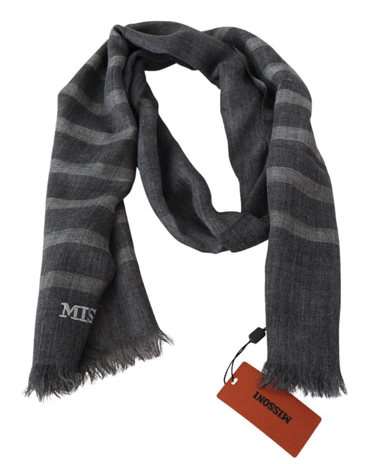 Scarf Gray Wool Striped Scarves