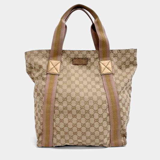 Beige Canvas Tricolour Tote