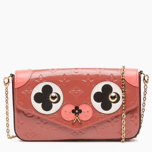Pink Monogram Vernis Pochette Felicie Valentine Dog