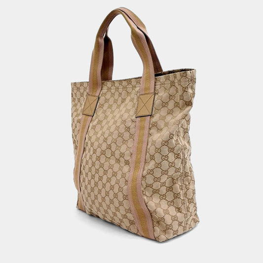 Beige Canvas Tricolour Tote